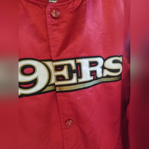 Football Jacket 49ers Starter Large Rare Snap Up Red Gold Winter Coat Shiny - Picture 4 of 15